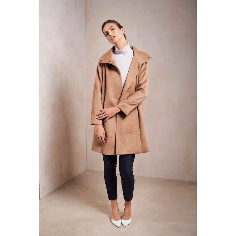 Kuna Women Baby Alpaca Wool Long Coat Snap Closure Collar Pocket XS
